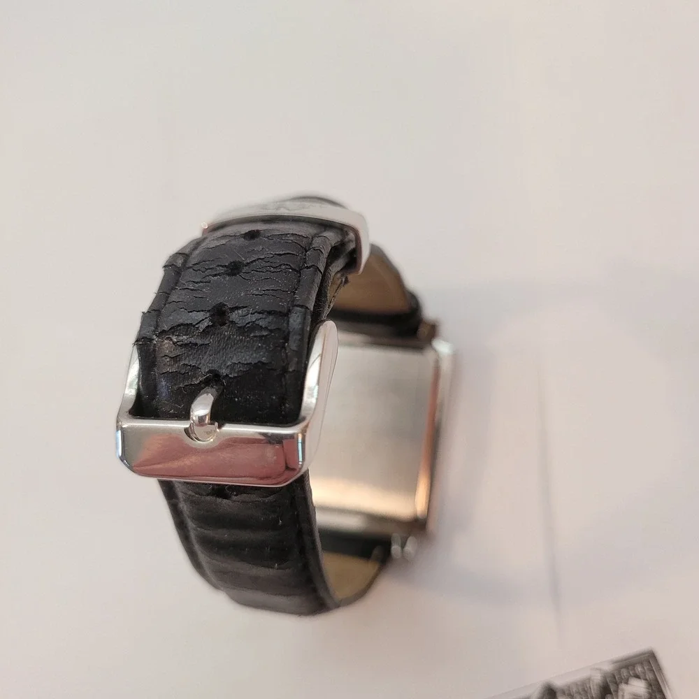 Anne Klein Watch Womens 10/5343 Blue Dial Square Stainless Steel Leather Vintage